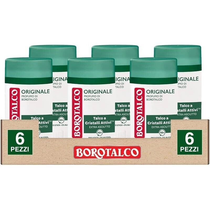 BOROTALCO DEODORANTE 6 STICK ORIGINALE NO ALCOOL E SALI DI ALLUMINIO TRIPLA PROTEZIONE ASCIUTTA BOROTALCO 40 ML L'UNO