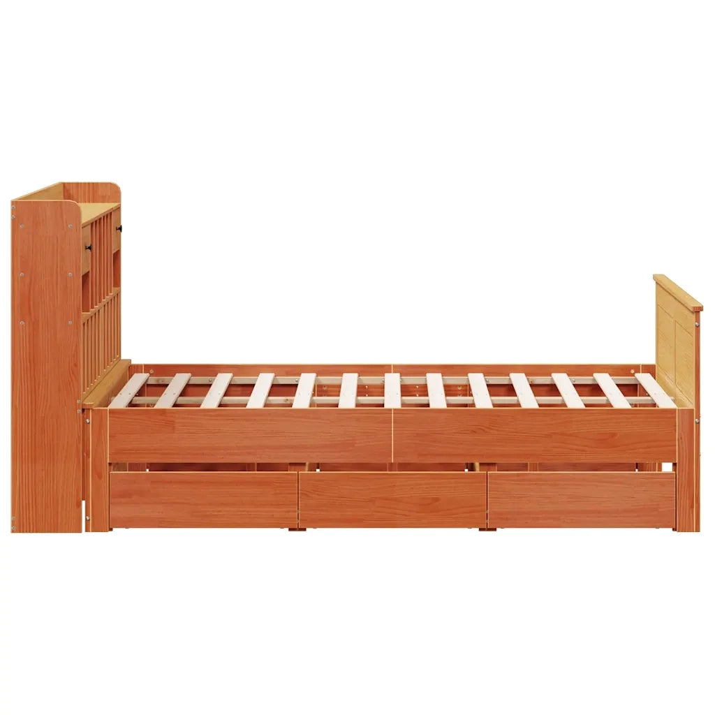 Letto Libreria senza Materasso Marrone Cera 150x200 cm in Pino
