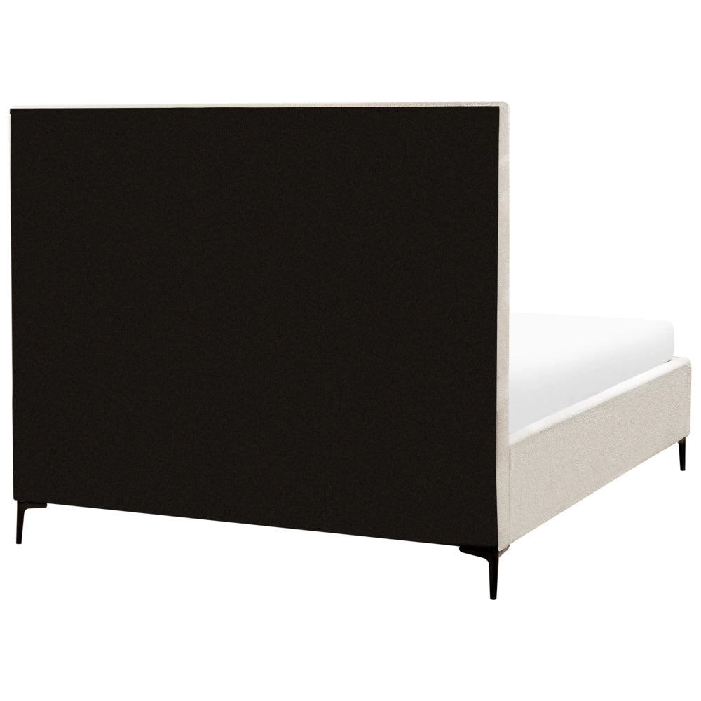 Letto Matrimoniale con Contenitore in tessuto bouclè bianco sporco 160 x 200 cm gambe in metallo Nero