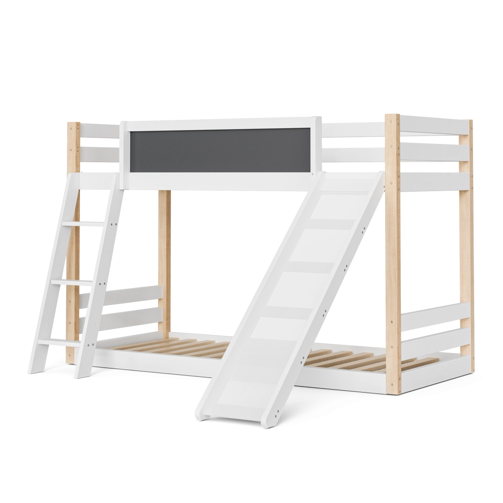 Letto a castello per bambini con scivolo e scala - Zephmum- Struttura stabile in legno, 4 lati protetti, certificato eco 747