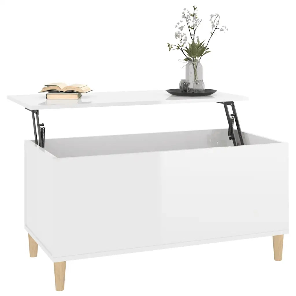 Tavolino Salotto Bianco Lucido 90x44,5x45 cm Legno Multistrato 819582