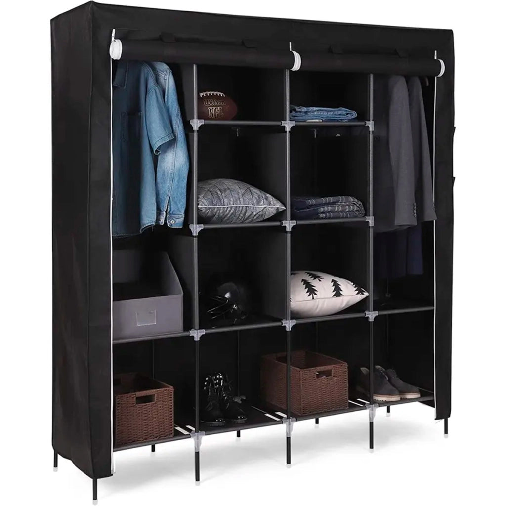 Armadio Vestiario In Tessuto Con Ante Con Cerniera E Tasche Laterali Nyana Home Misure 170x167x45cm Nero