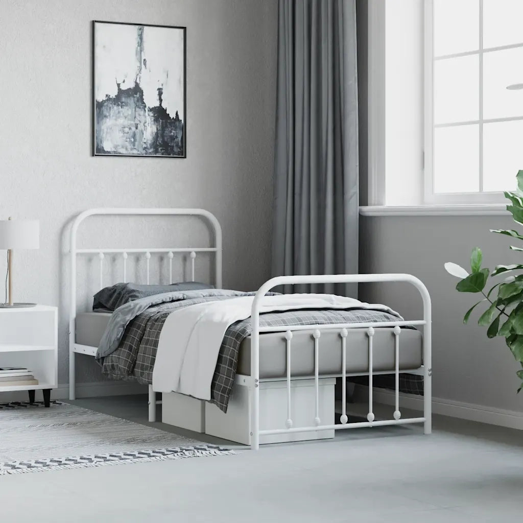 Giroletto con Testiera e Pediera Metallo Bianco 90x200 cm 352638