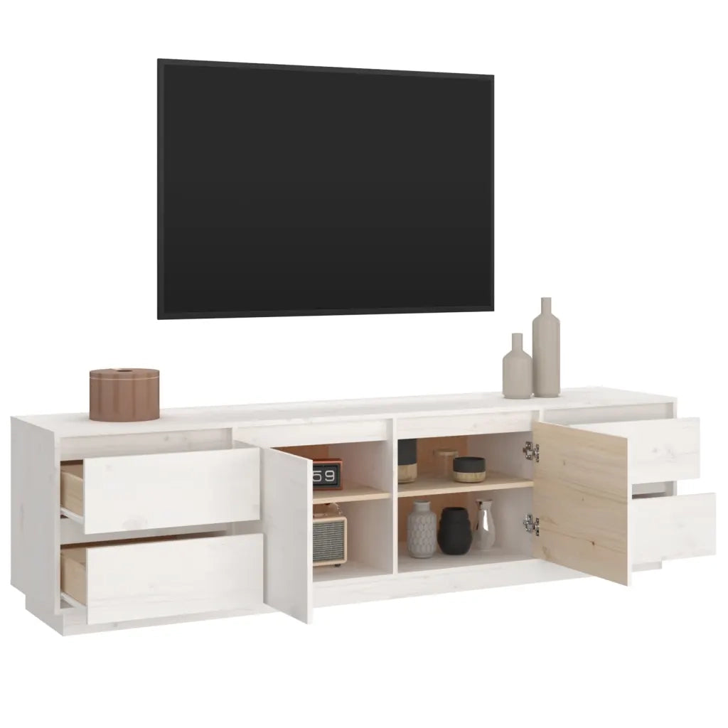 Mobile Porta TV-Credenza TV Bianco 176x37x47,5 cm in Legno Massello di Pino