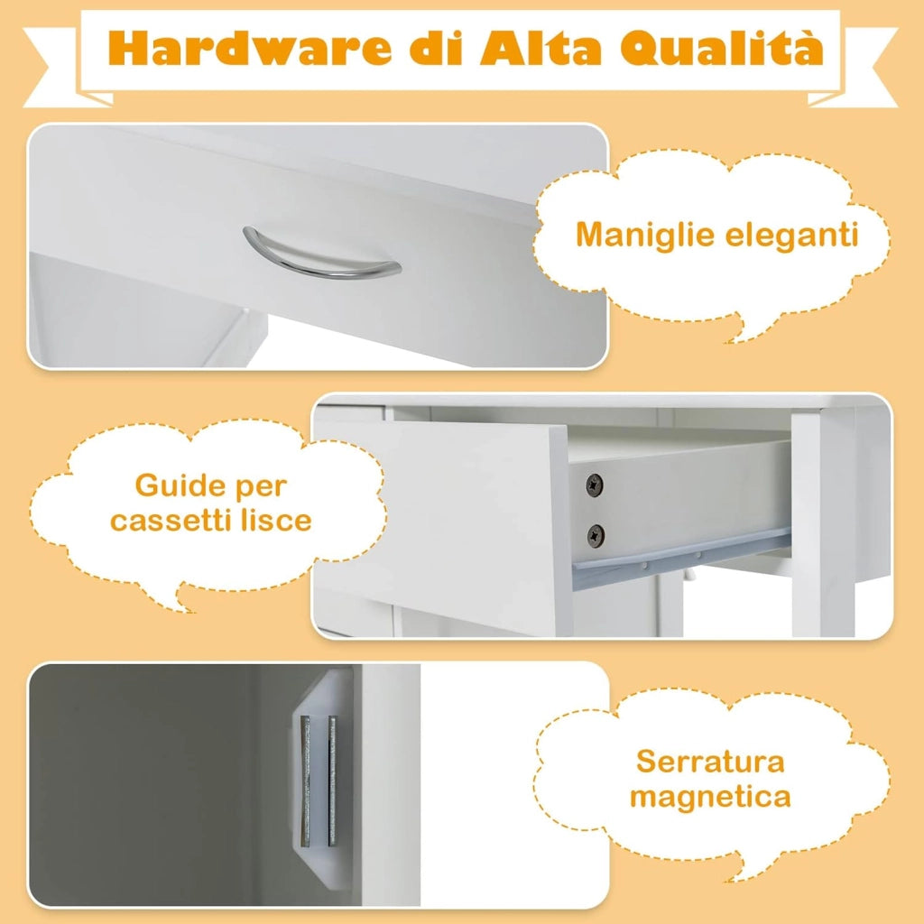 Set di Scrivania e Sedia per Bambini, Scrivania per Bambini con Cassetto e Armadietti, Ideale per Camera da Letto Sala Studio, 90,5 x 46 x 81 cm (bianco)