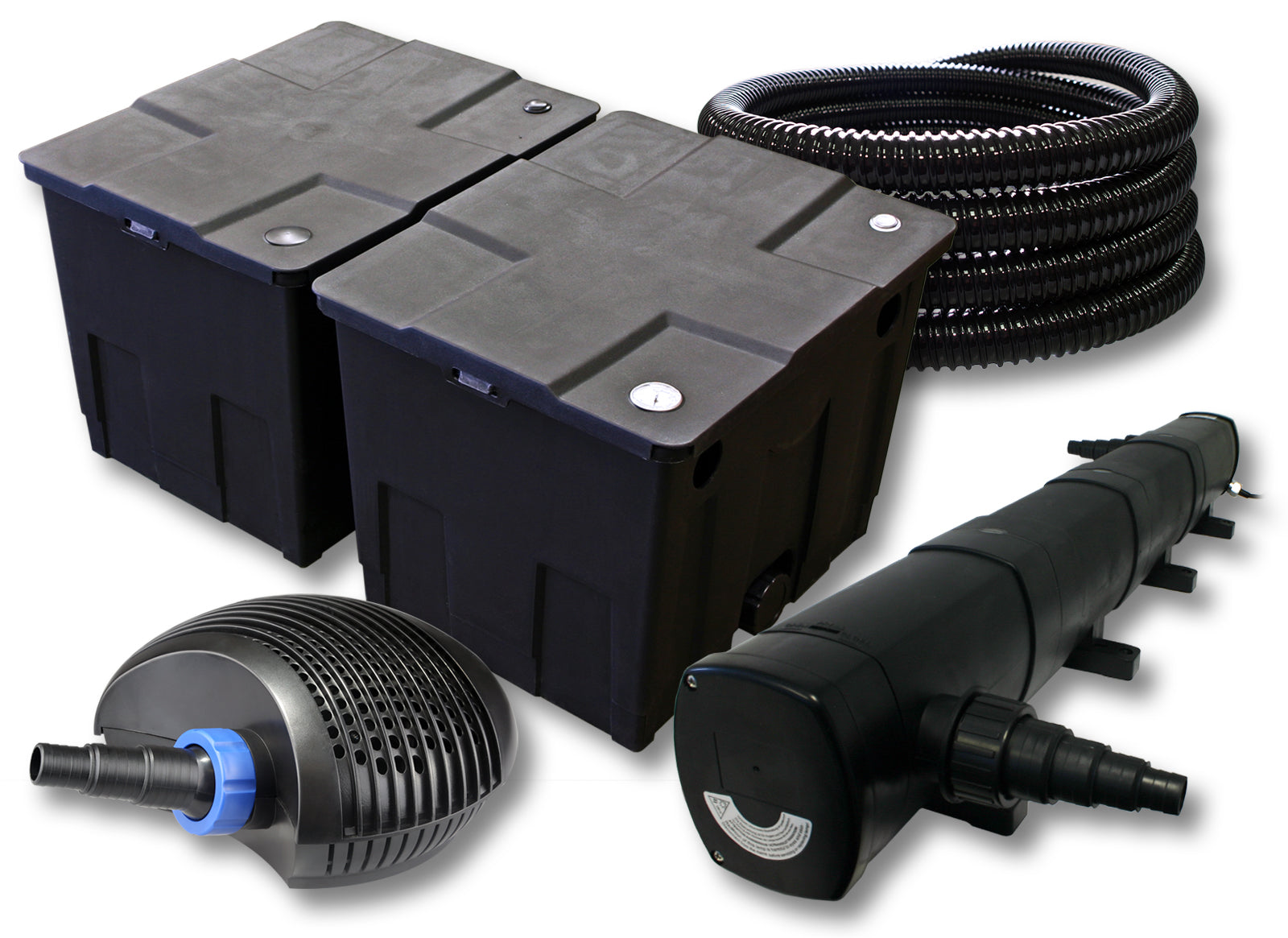 Set filtro per laghetto da 60.000 l Chiarificatore 72W Pompa ECO 40W Tubo 25m