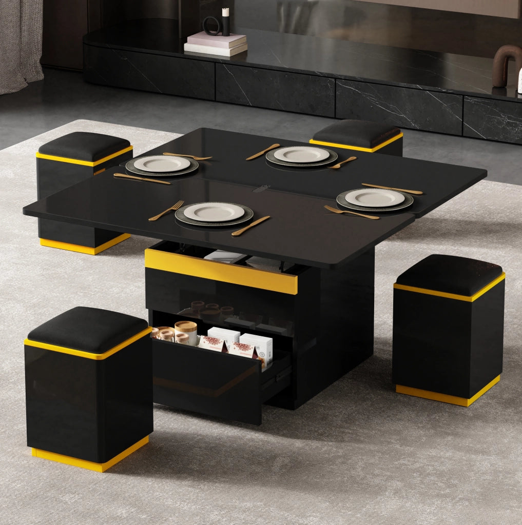 Tavolino trasformabile 100x50x43 cm in MDF e truciolare nero e giallo