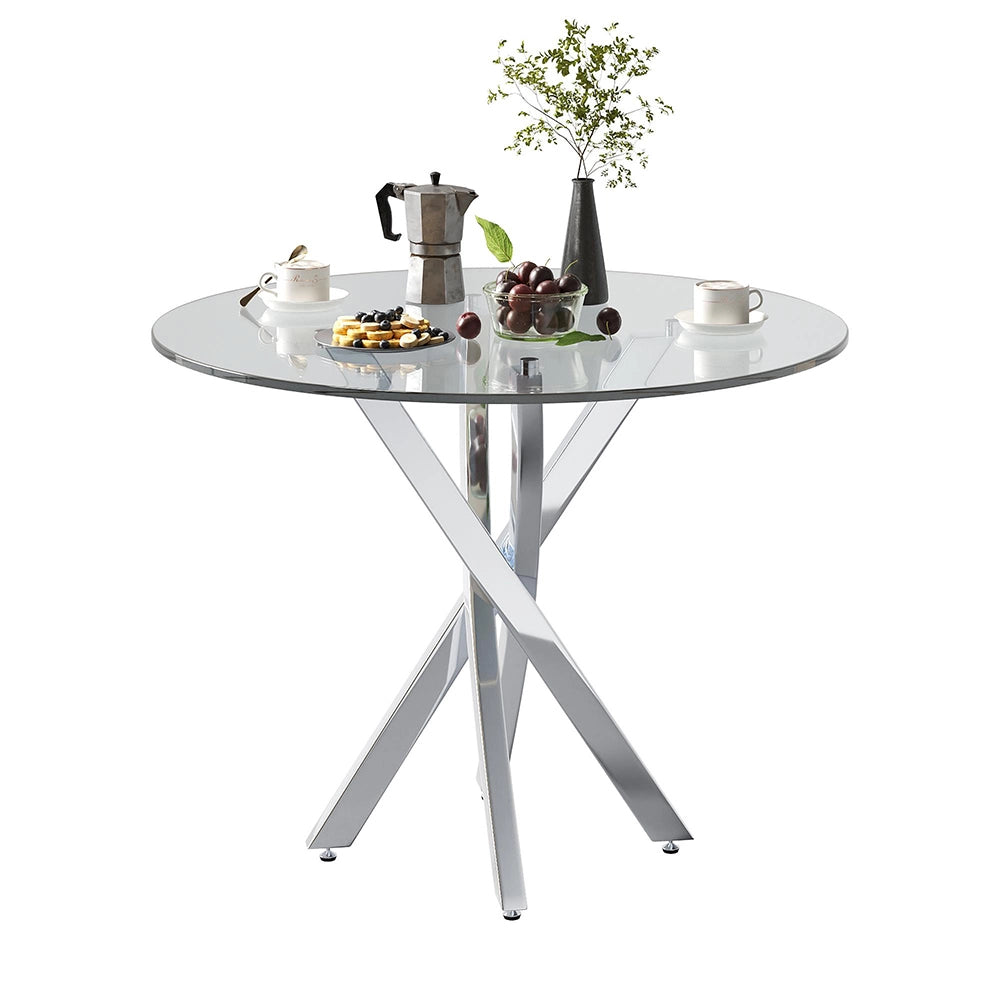 Tavolo rotondo in vetro temperato - Xylo - 80x80x75cm - Argento
