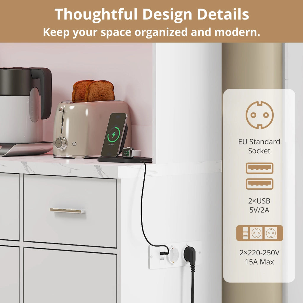 Credenza da cucina con 6 ante; 3 cassetti; ripiani regolabili; LED e prese USB; in MDF; 100 x 40 x 180 cm