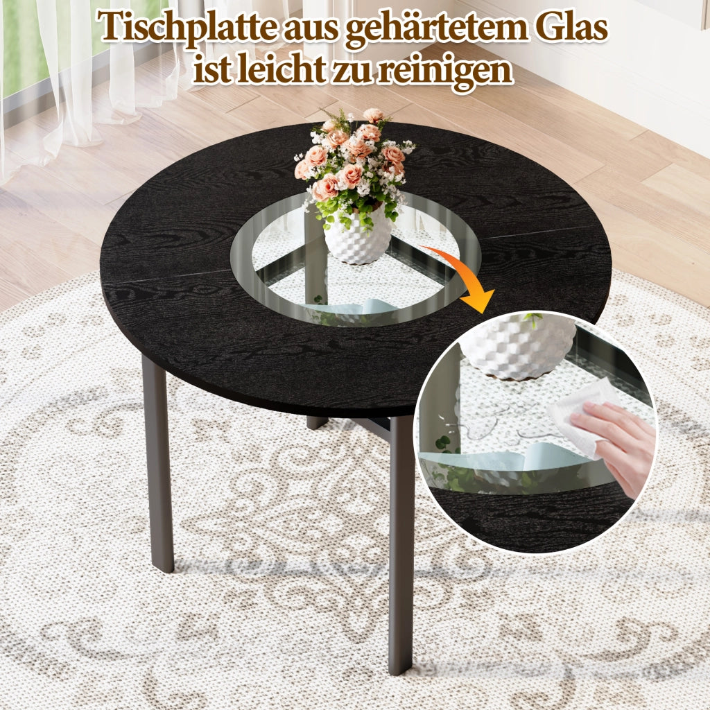 Tavolo da pranzo rotondo con 4 sedie in MDF vetro e PU per soggiorno e cucina nero diametro 100 cm