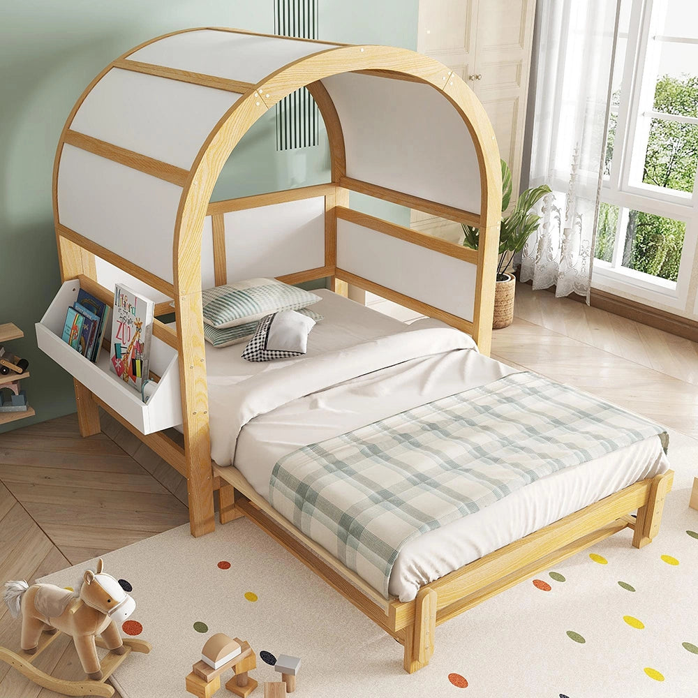 Letto a scomparsa-Xylo-140x200cm banchina tetto arrotondato pino+MDF