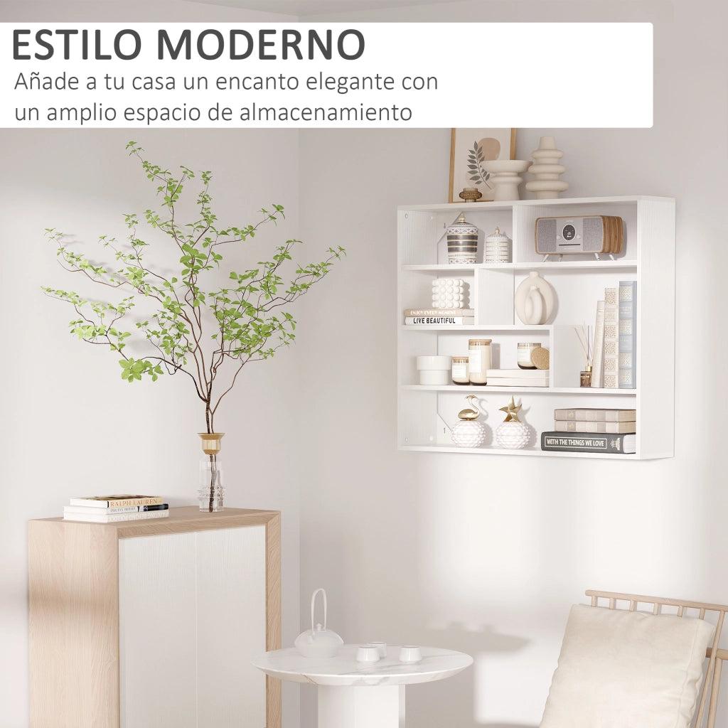 Libreria a Parete 7 Ripiani Aperti ¨C zephmum ¨C Bianco 94x19.5x80 cm