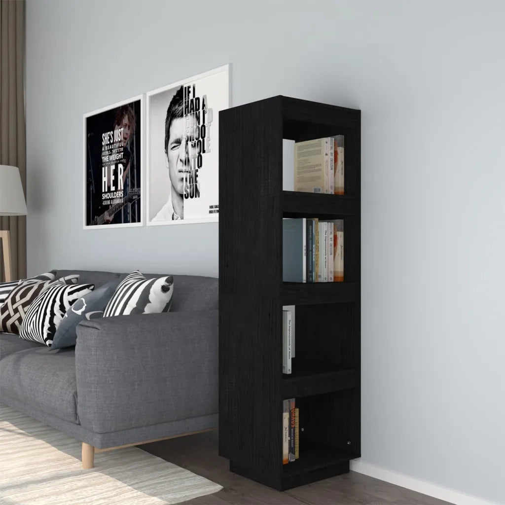 Libreria Divisorio-Scaffale per Libri-Mobile di Stoccaggio Nero 40x35x135 cm in Legno Massello di Pino