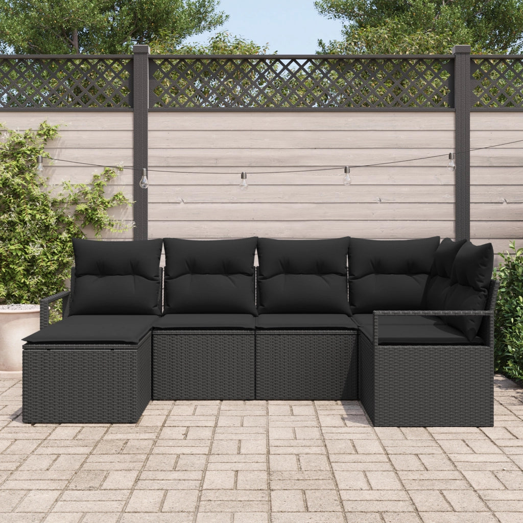 Set di divani da giardino a 6 pezzi con cuscini in rattan poli nero