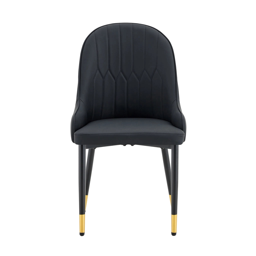 Sedia da Pranzo Set da 2 con Schienale a Fulmine e Piedini Antiscivolo in Metallo PU Nero