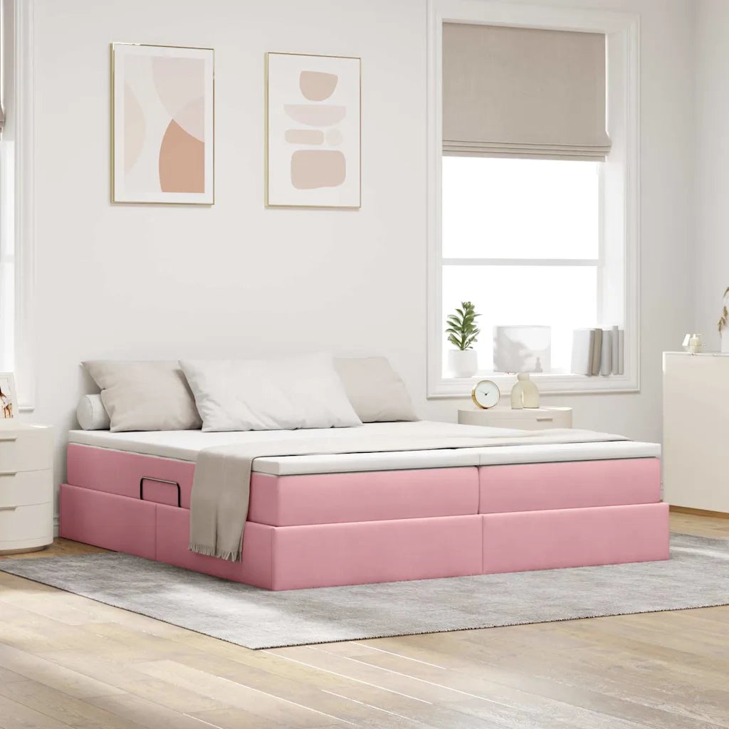 Letto con contenitore e materasso Rosa 180 x 200 cm Velluto