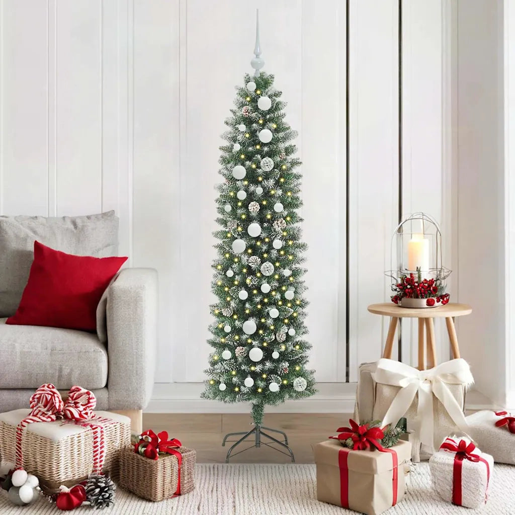 Albero di Natale Artificiale Sottile Verde e Bianco 150 cm 3395284