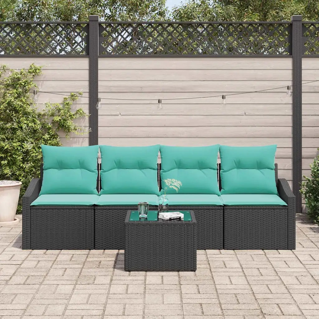 Set di divani con cuscino 5 pcs Nero e Turchese polyrattan