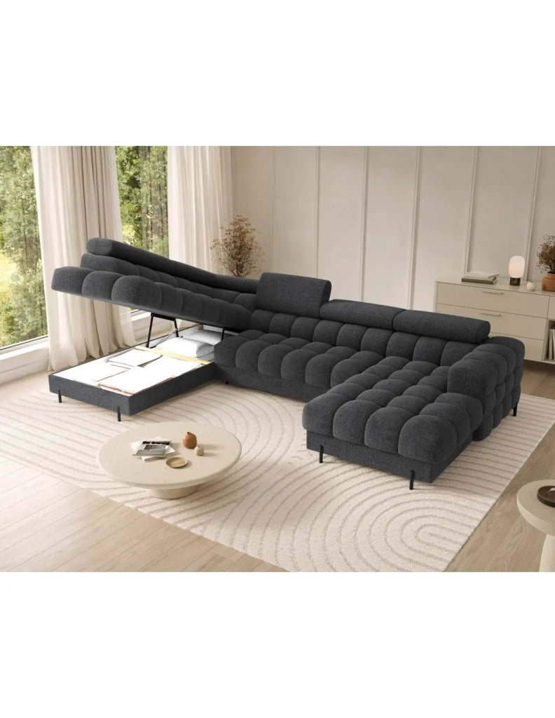 Divano panoramico convertibile Grigio scuro angolo sinistro FERARIA 358x93x202cm