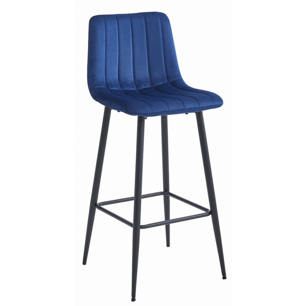 Set di 2 Sgabelli Bar Pozza in Velluto Blu e Metallo Nero