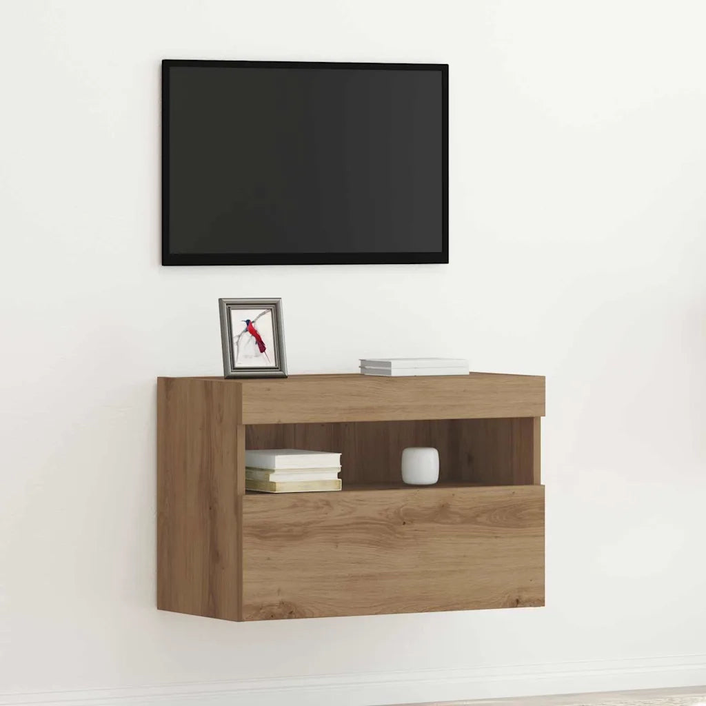 Mobile TV da parete con LED rovere artigianale 60 x 30 x 40 cm 862208