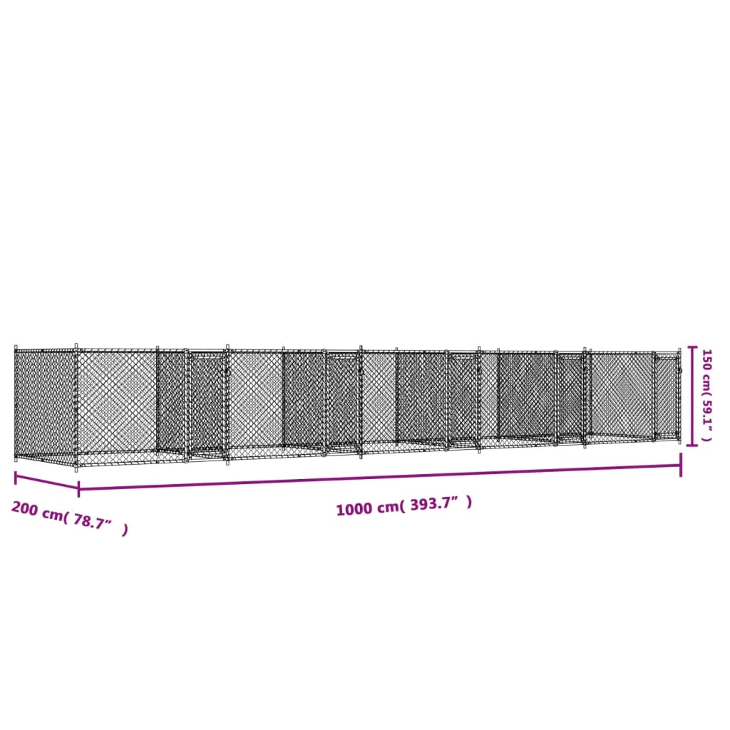 Trasportino per cani con porte 10 x 2 x 1,5 m acciaio zincato grigio 02_0041622