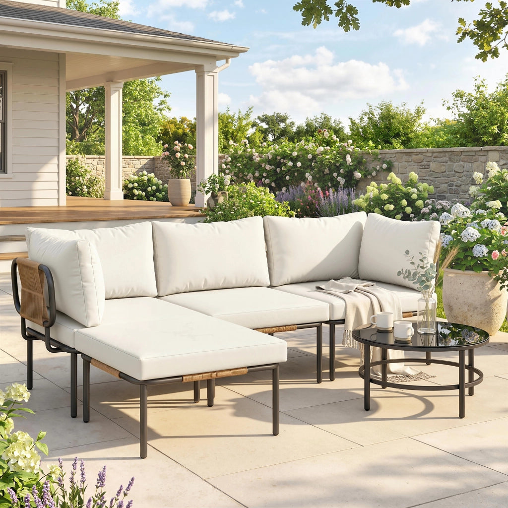 Set Giardino 5 Pezzi ¨C Zephmum ¨C Polyrattan con Cuscini Grigio, 180x90x75 cm