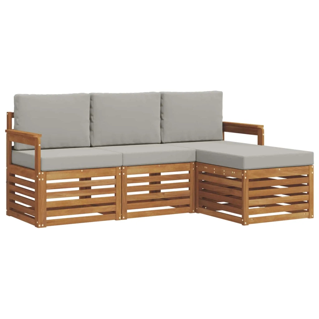 Set di divani da esterno 4 pcs Grigio Naturale e Chiaro
