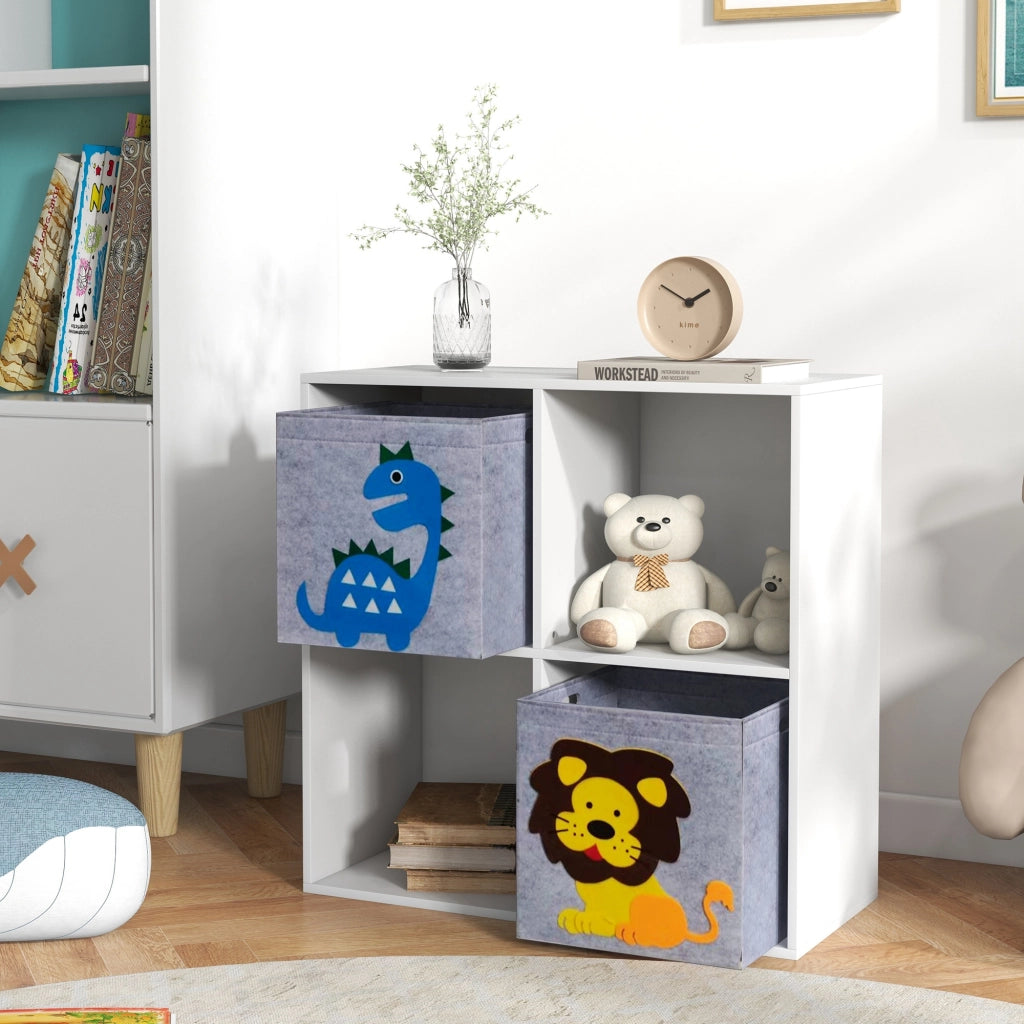 Scaffale Portagiochi per Bambini con 4 Scomparti e Contenitori, 61.8x29.9x61.8cm, Bianco