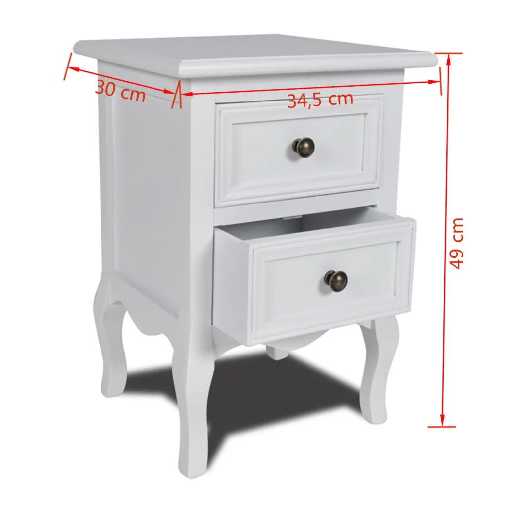 Comodino con 2 Cassetti-Tavolino da notte in MDF Bianco