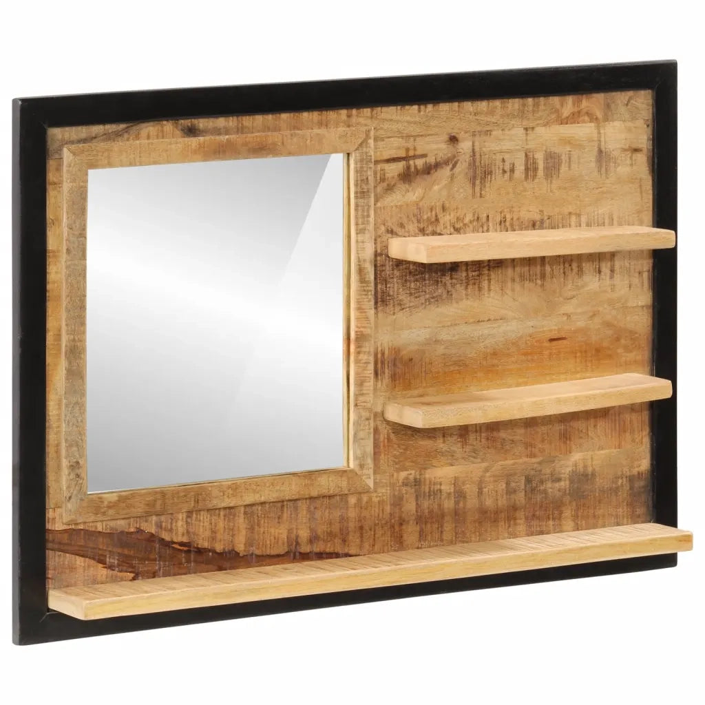 Specchio con Ripiani-Mensola con Specchio 80x8x55 cm Vetro e Legno Massello di Mango