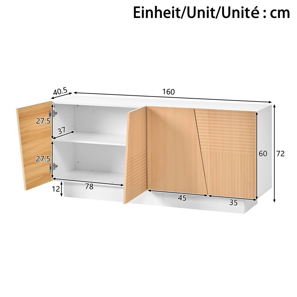Credenza e madia con 4 ante, 2 vani separati e ripiani regolabili, per soggiorno, 160 × 40,5 × 72 cm