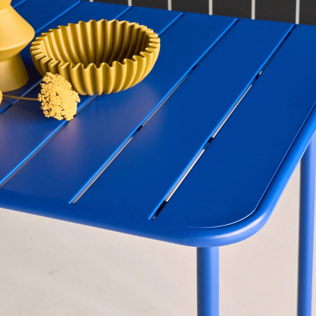 Set tavolo da giardino bistrot in metallo con 4 sedie, 120cm, blu