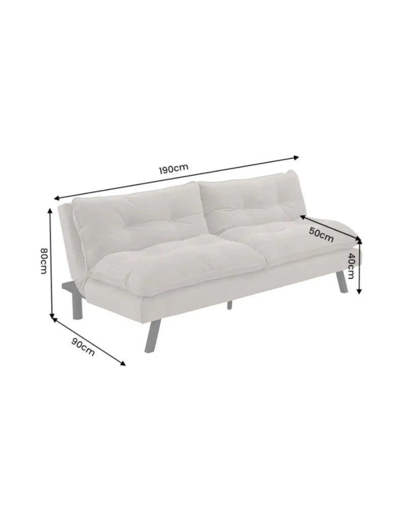 Divano letto AZENA 3 posti in tessuto ciniglia – Beige e nero – 190 x 80 x 90 cm