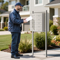 Cassetta postale condominiale autoportante, 10 posti, acciaio inox, 945 x 270 x 1500 mm, 2 moduli