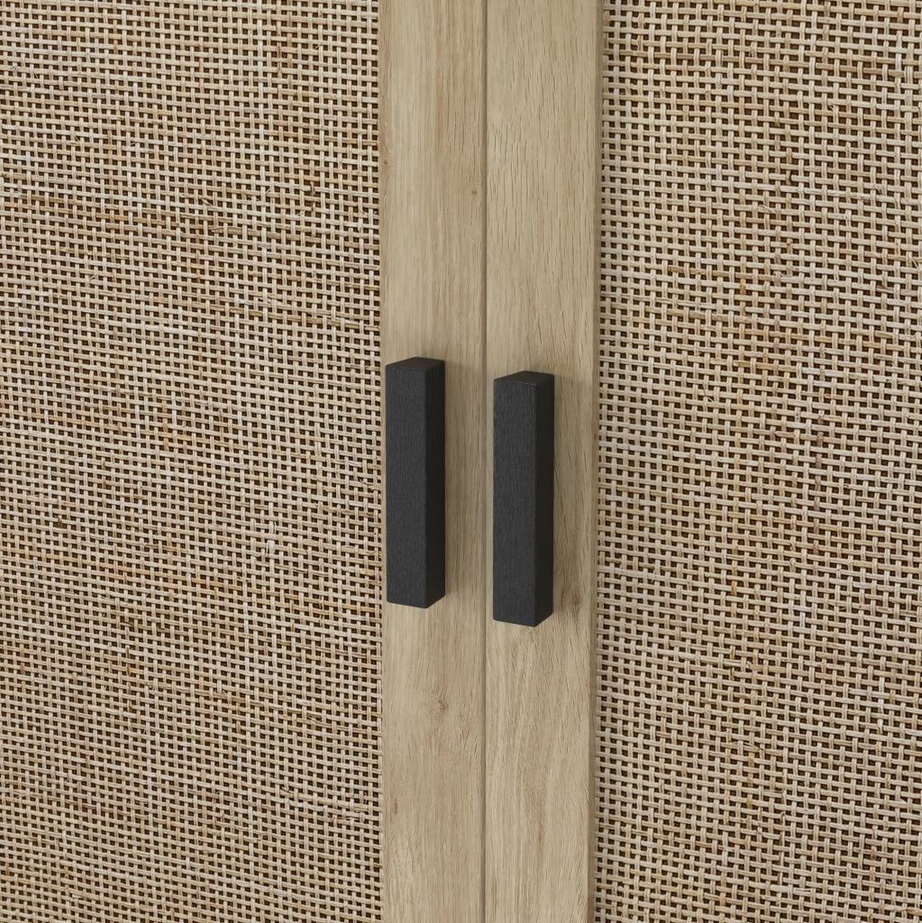 Credenza 80x40x88 cm in MDF nero con rattan， per salotto e ingresso