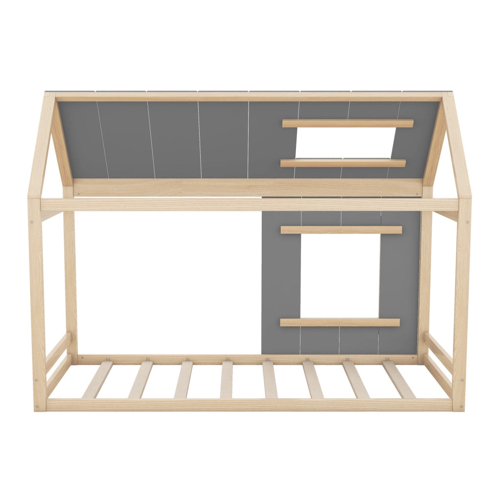 Letto per bambini 90x200 cm a casetta; legno; colore naturale