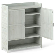Banco da giardinaggio da esterno 100 x 38 x 118 cm mobiletto a 2 ante con ripiani estraibili stile rustico legno grigio 20_0018461