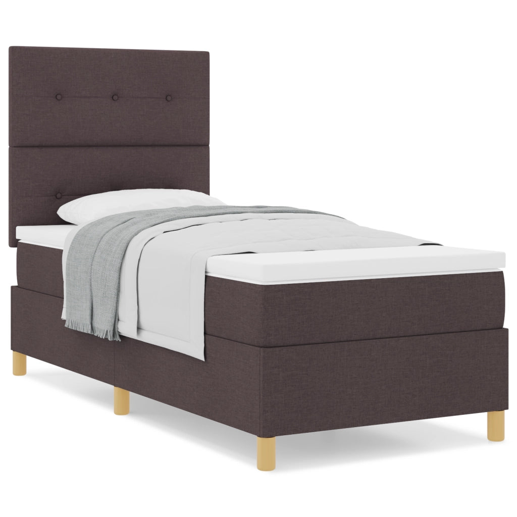Letto con Box Spring e Materasso Marrone Scuro 90x200 cm Tessuto