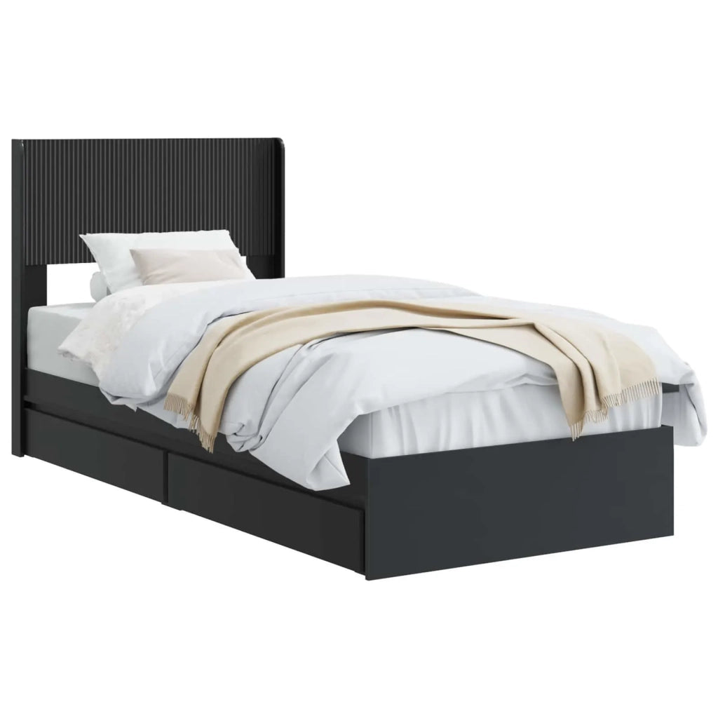 Letto singolo | Letto per adulti | Struttura del letto con stoccaggio e testata Nero 90 x 190 cm