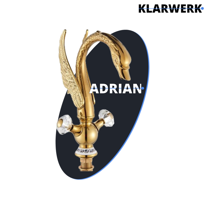 ADRIAN| Rubinetto per bagno grande di design in acciaio inossidabile aspetto cigno di lusso dorato |Miscelatore alto per lavabo independente