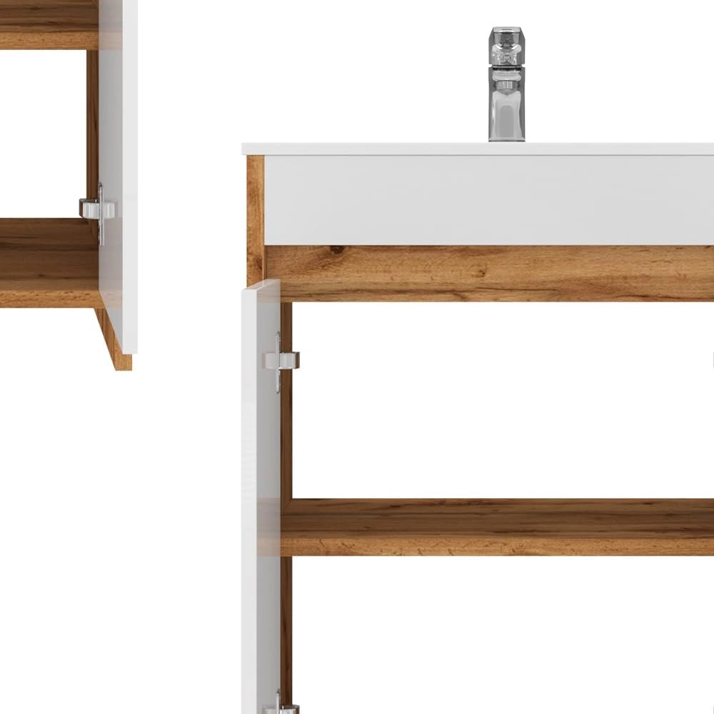Mobiletto Lemgo, Quercia dorata, 2 parti, composto da mobile sottolavabo e lavabo