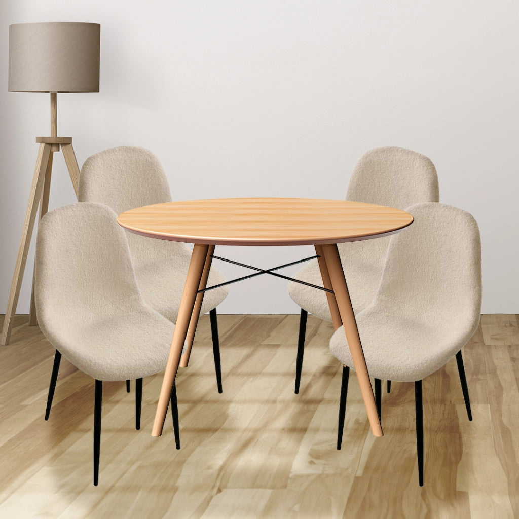 SET 4 SEDIE IMBOTTITE TEDDY IN TESSUTO BEIGE CON GAMBE NERE 44X48X88 CM