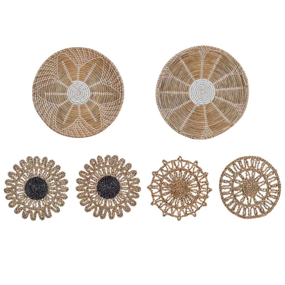 Set di 6 piatti da appendere decorativi in alghe naturali con decorazioni da parete in stile africano