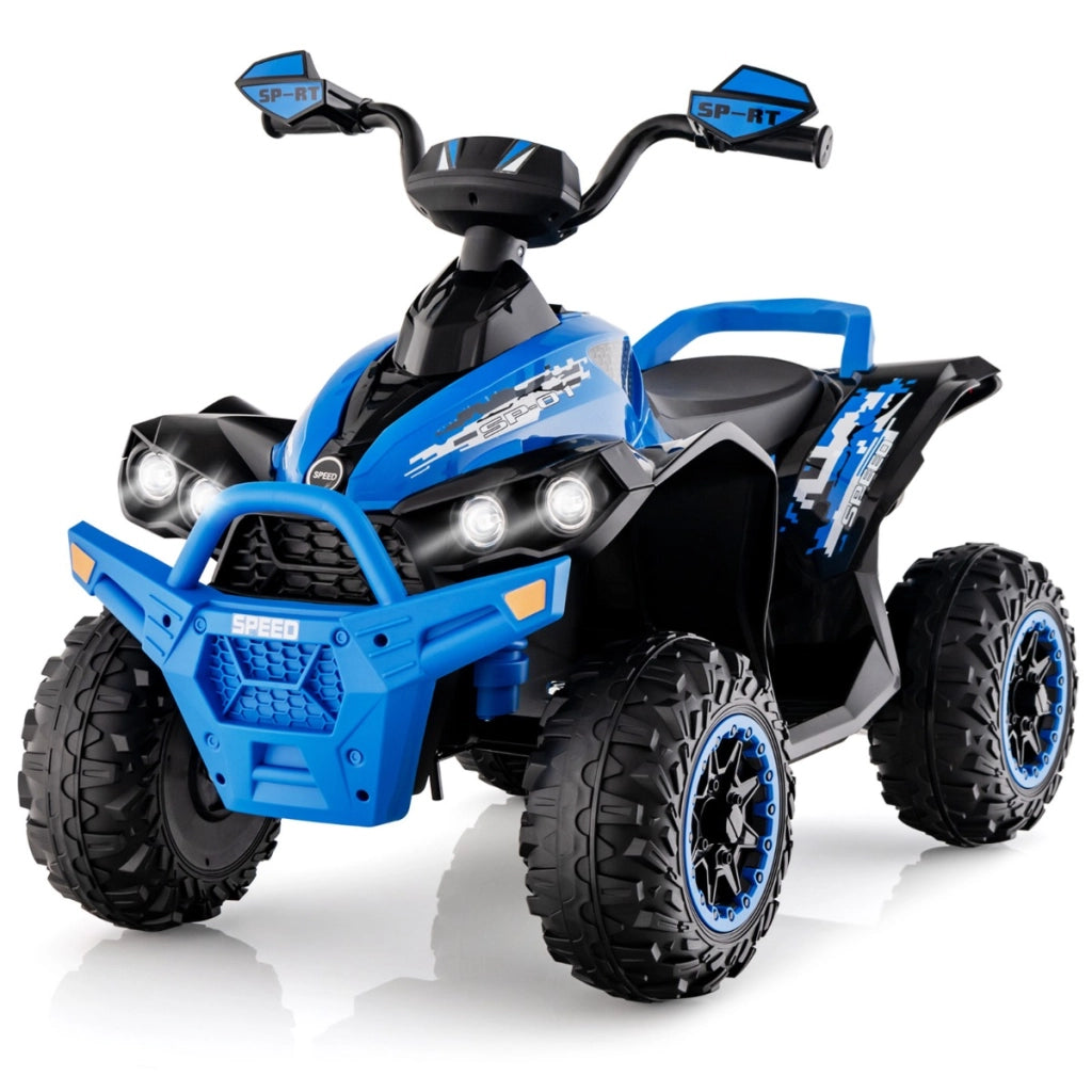 Quad giocattolo 12V alimentato a batteria con luci LED musica e pedale, Quad adatto per bambini 3-8 anni Blu-Macchinine giocattoli