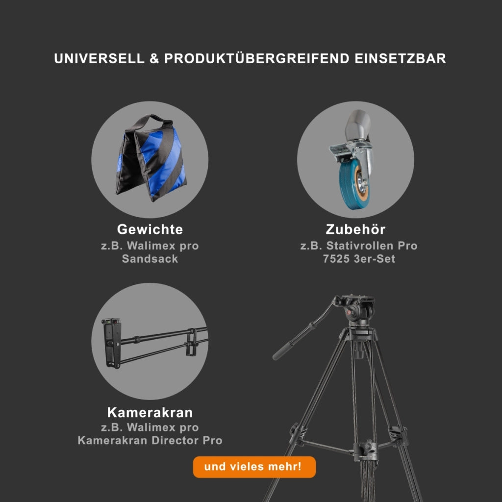 Walimex Pro Treppiede EI-9901 Video Pro con carrello WT-600 (altezza massima 138 cm, testa panoramica video, divaricatore centrale, capacità di carico 6 kg e borsa per treppiede), nero
