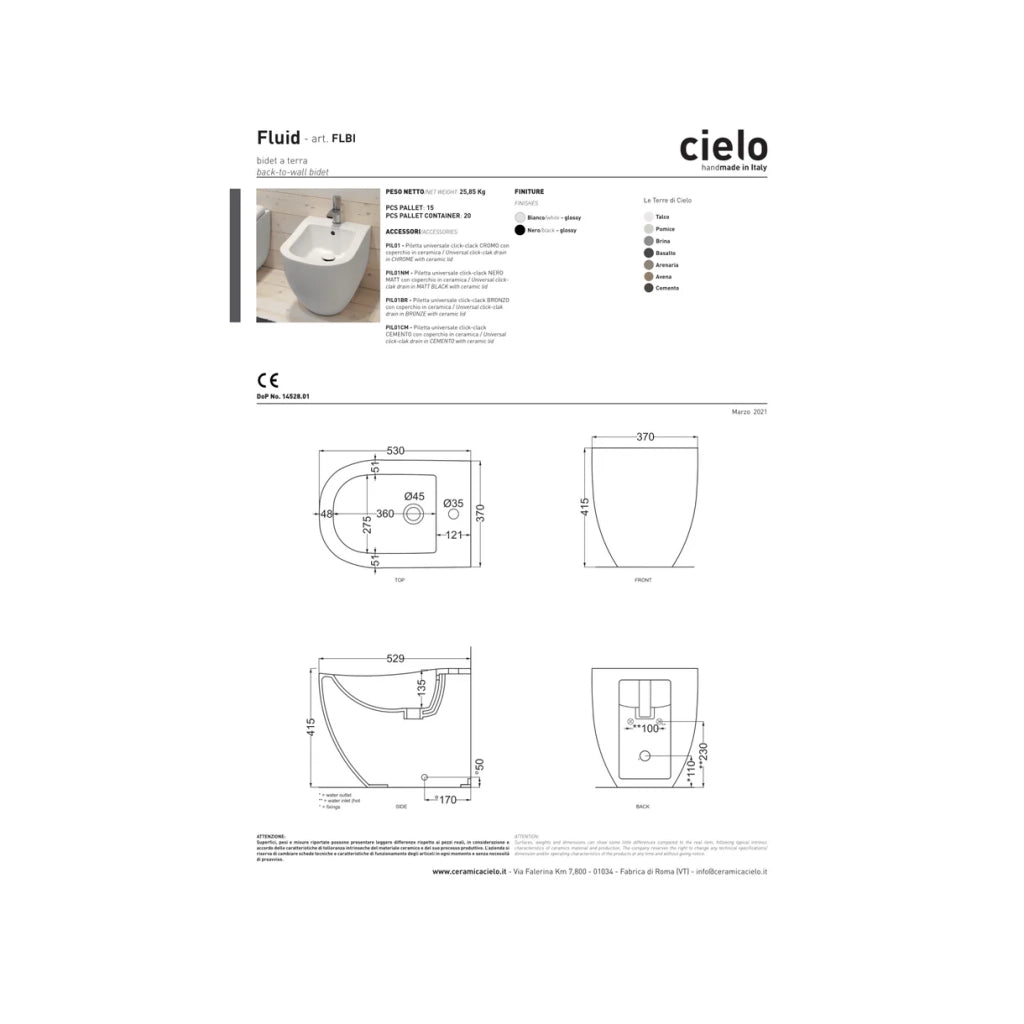 Bidet a Terra Ceramica Cielo "Fluid" Bianco Lucido