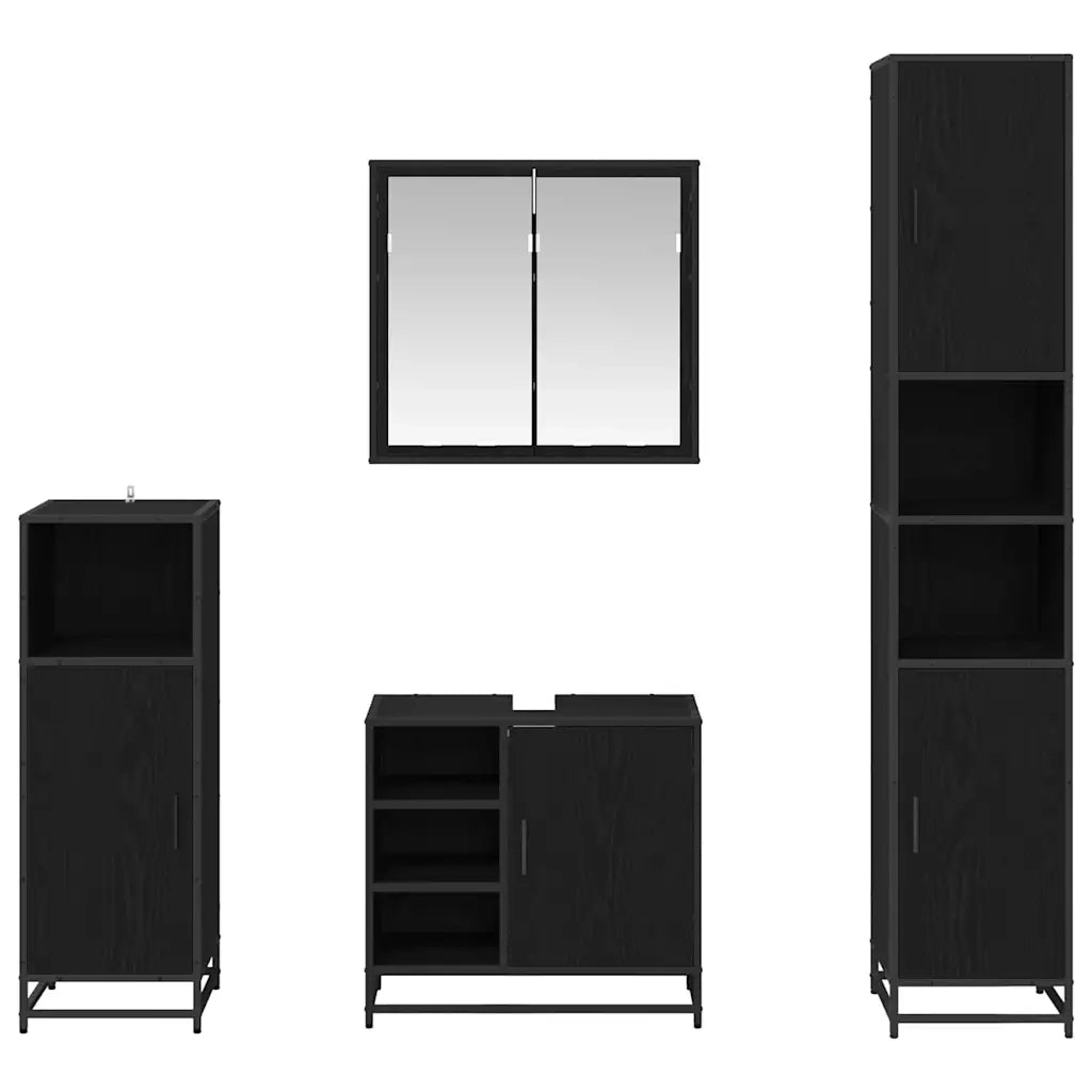 Set di mobili per il bagno 4 pcs Rovere Nero Legno multistrato 3402476
