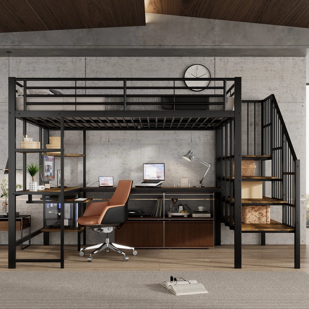 Letto a soppalco ¨C Minimal ¨C nero metallo 120x200cm con scrivania