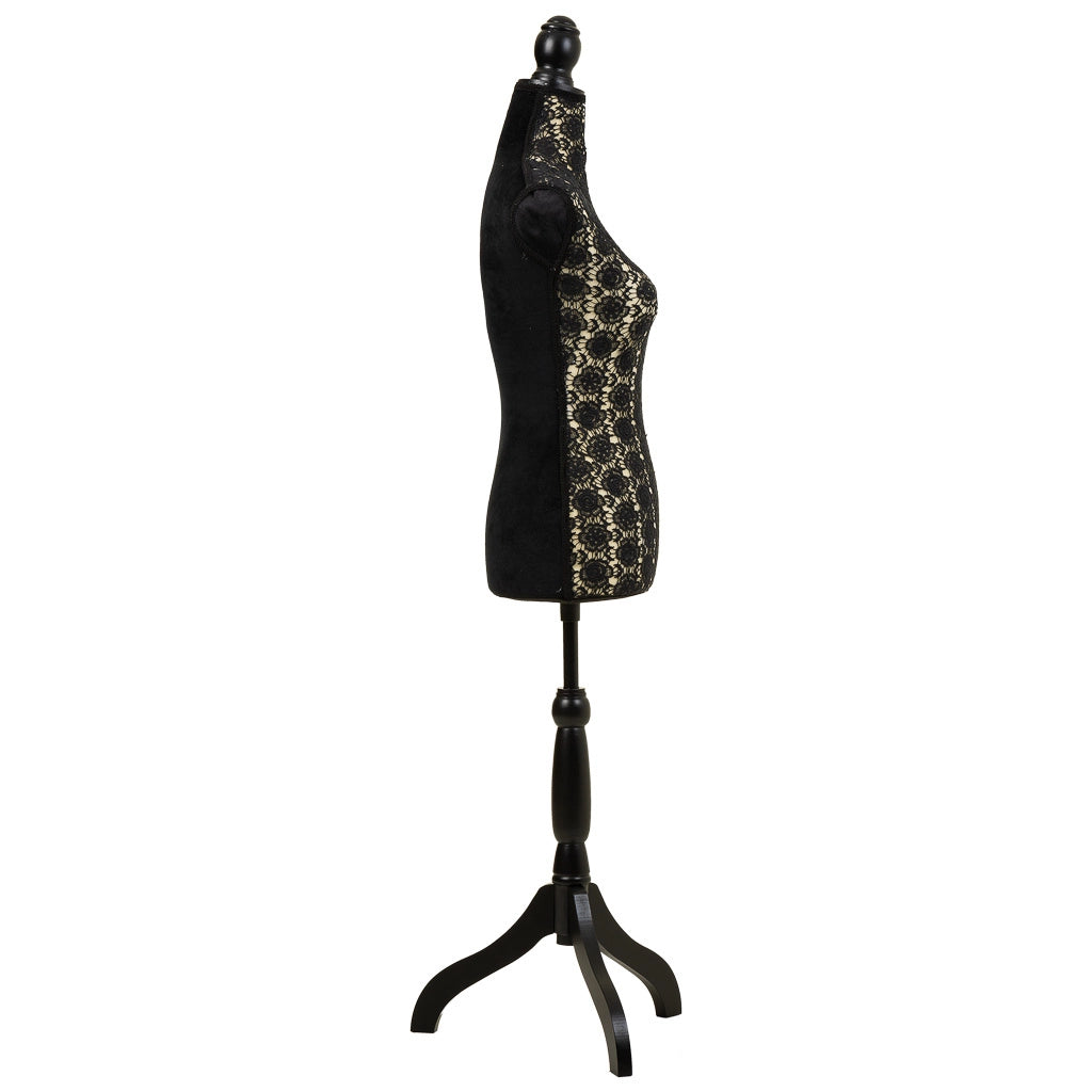 Manichino in legno e schiuma rivestito in tessuto nero 24x37,5x168h
